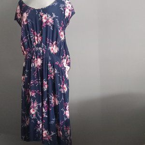 Torrid navy blue floral open back midi dress boho chic flower print love fun sz4